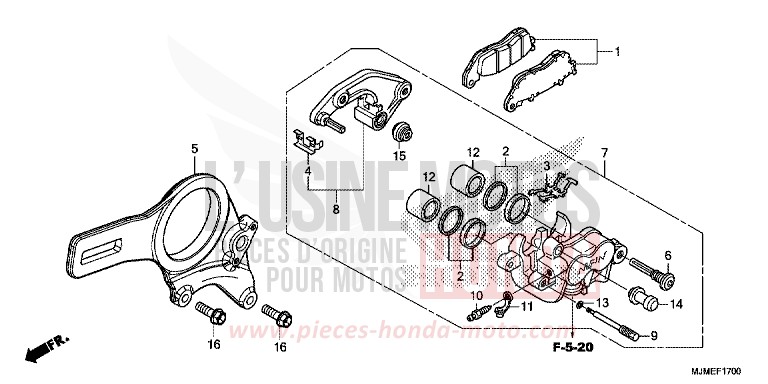 ETRIER DE FREIN ARRIERE de VFR800X "Crossrunner" PEARL GLARE WHITE (NHB53) 2015